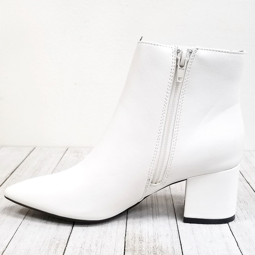 New White Chunky Heel Point Toe Booties Boots - Picture 4 of 4